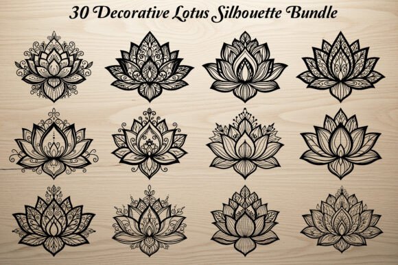 Download 30 Decorative Lotus Silhouette Bundle - Silhouette bundle Collection